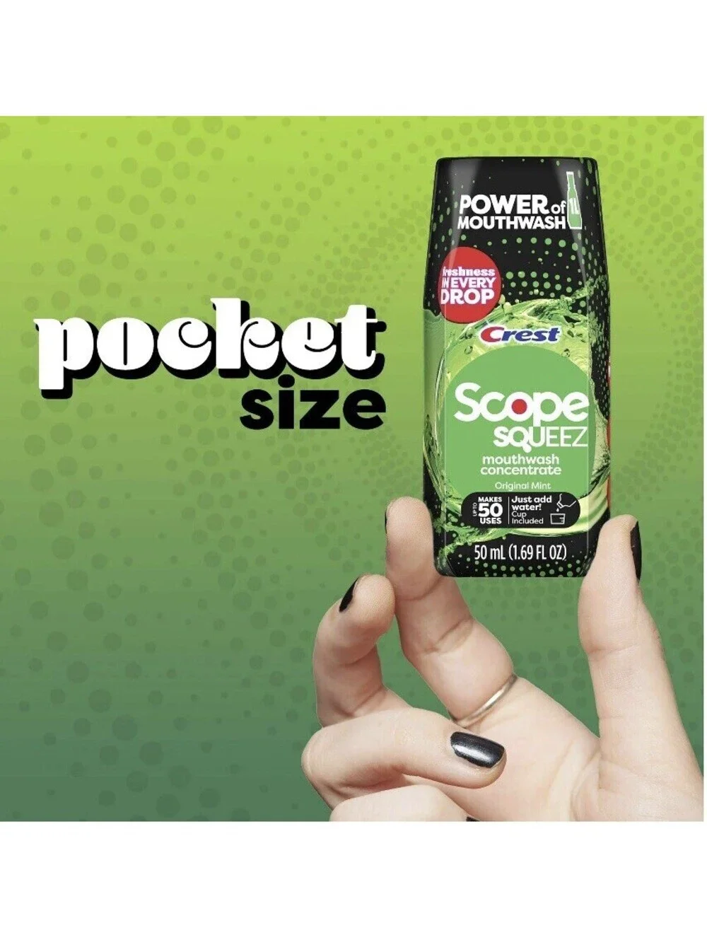 Crest Scope Squeez Mouthwash Concentrate Original Mint 1.69 Fl OZ Travel 50 Uses